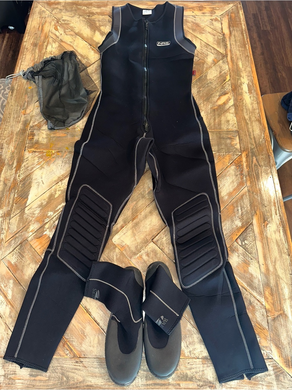 NRS Men's Black Neoprene Splash Pants with Integrated Boots
